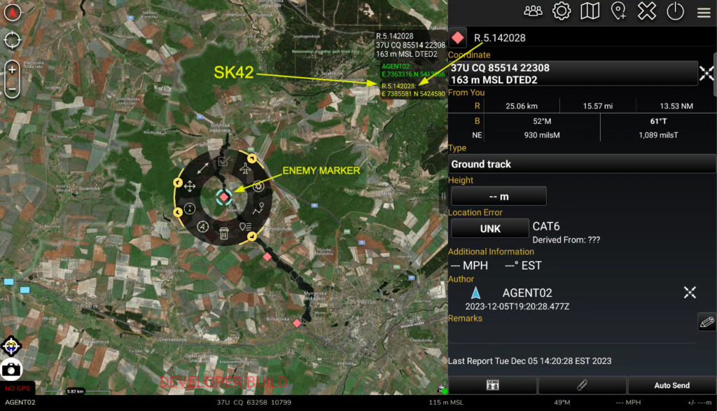 SK42 ATAK Plugin showing the position of an enemy marker in SK42