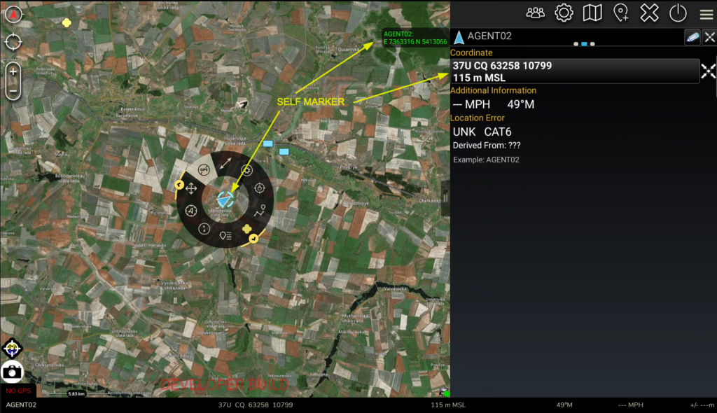 Image showing ATAK displaying your position in SK42 and MGRS