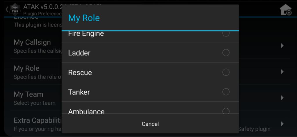 Screenshot showing the user definable roles in the Public Safety plugin
