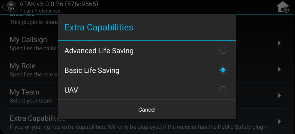 Screenshot showing the extra capabilities that can be added to your information from the Public Safety Plugin